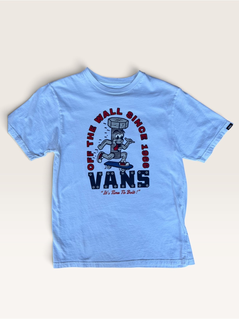 Vans Kids Light Blue Graphic 'Off The Wall' Tee with Red & Navy Print